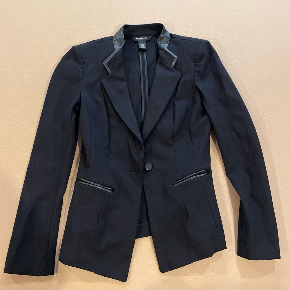 WHBM Black Blazer w/ Faux Leather Size 2